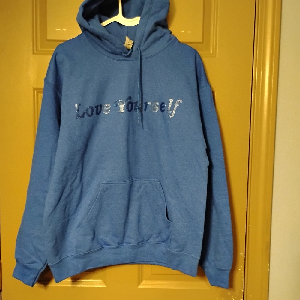 Blue Hoodie with 'Love Yourself' Print